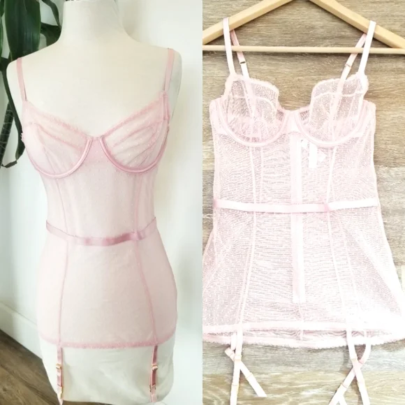 Victoria's Secret Very Sexy Pink Sheer Mesh Lace Garter Lingerie Dress NWT - Picture 11 of 12